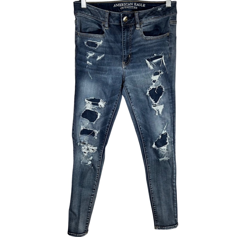 American Eagle Outfitters Hi-Rise Jeggings Super Stretch Ripped Jeans Size 6